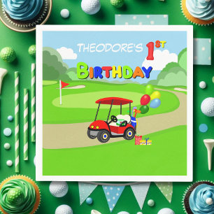 Süßes 1. Geburtstags-Rot-Golfcart-Jungen Serviette
