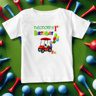 Süßes 1. Geburtstags-Rotes-Golfcart-Jungen Baby T-shirt