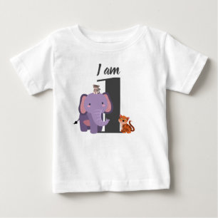 Süßes 1. Geburtstags-Safari-Elefant-Tiger-Affe Baby T-shirt