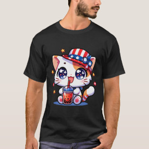 Süßes 4. Juli-Katzen-Shirt Mädchen Kinder Kawaii A T-Shirt