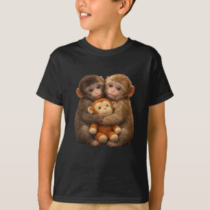 Süßes Affenpaar umarmt sich - Plüsch-Kunst mit Aff T-Shirt