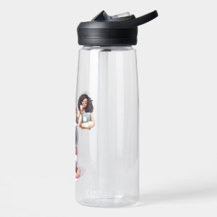 Süßes Afro-Mädchen liest Yoga-Wasserflasche Trinkflasche
