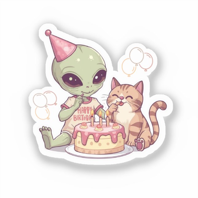 Süßes Alien-Geburtstagsdesign Aufkleber (Vorderseite)