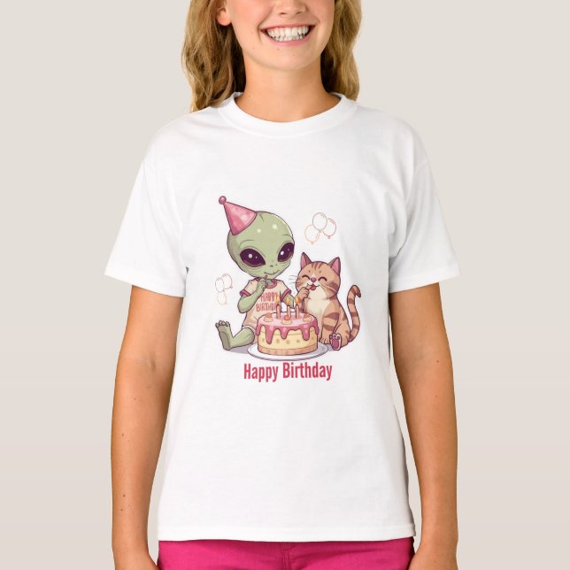 Süßes Alien-Geburtstagsdesign T-Shirt (Vorderseite)