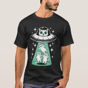 Süßes Alien-Katzen-Entführungs-Lustiges Weltraum-K T-Shirt