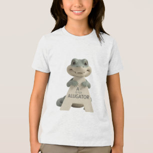 Süßes Alligator-Brief A Kinder-T-Shirt   Tier Alph Tri-Blend Shirt