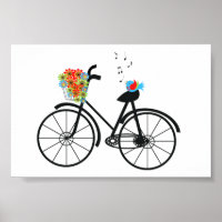 Süßes altmodisches Fahrrad Blumen und Vogel
