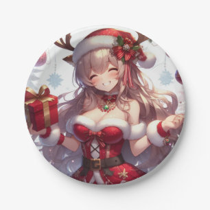 Süßes Anime-Christmädchen Pappteller