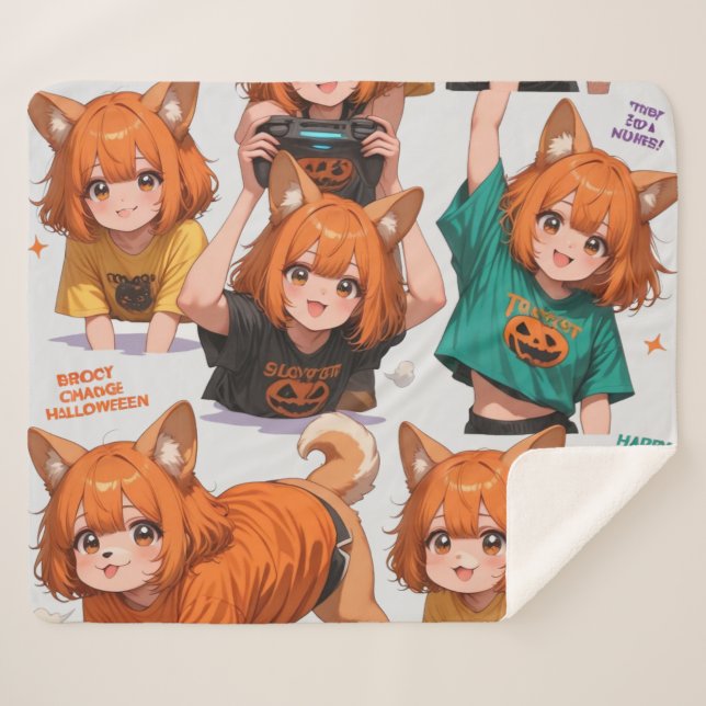 Süßes Anime-Fuchs-Mädchen-Aufkleberblatt Sherpadecke (Vorderseite (Horizontal))