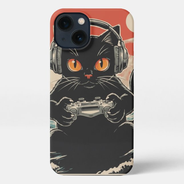 Süßes Anime-Gamer-Kawaii-Katze-Japanisches-Gaming- iPhone Hülle (Rückseite)