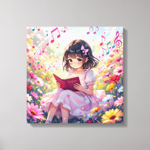 Süßes Anime-Mädchen, das ein Buch liest Leinwanddruck