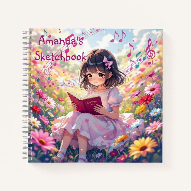 Süßes Anime-Mädchen, das ein personalisiertes Buch (Vorderseite)