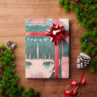 Süßes Anime-Mädchen, das schwarze Katze umarmt, Ge Geschenkpapier
