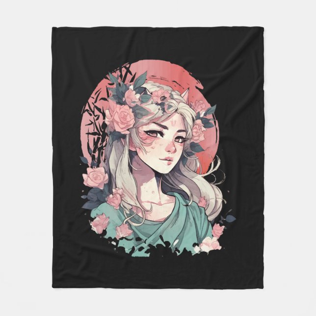 Süßes Anime-Mädchen Fleecedecke (Vorderseite)