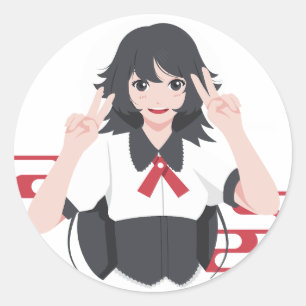 Süßes Anime-Mädchen Friedenszeichen japanischer St Runder Aufkleber