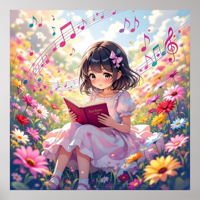 Süßes Anime-Mädchen liest ein Buch Poster (Vorne)