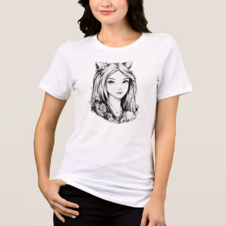 Süßes Anime-Mädchen-Linienkunst-Portrait Grafik-T- Tri-Blend Shirt