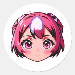 Süßes Anime-Mädchen mit rosa Haaren Sticker Kawa