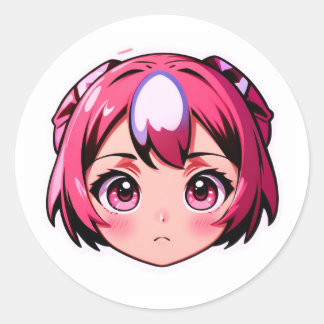 Süßes Anime-Mädchen mit rosa Haaren Sticker | Kawa