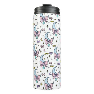 Süßes Anime-Mädchen mit Schleife und Monden in Wei Thermosbecher