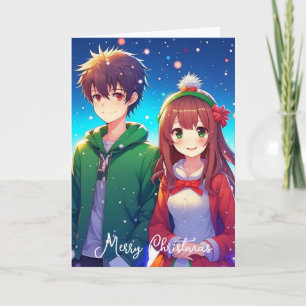 Süßes Anime-Paar Frohe Weihnachten von uns Karte