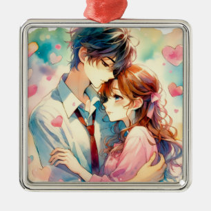 Süßes Anime-Paar in der Weihnachtsliebe Ornament Aus Metall