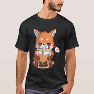 Süßes Anime-Rotpanda beim Trinken von Boba-Bubble- T-Shirt