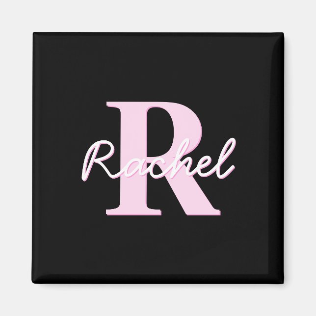 Süßes anpassbares Monogramm | Hellrosa & Schwarz Magnet (Vorne)