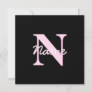 Süßes anpassbares Monogramm   Hellrosa & Schwarz Mitteilungskarte