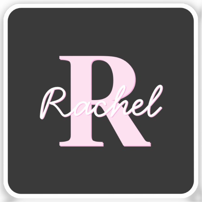 Süßes anpassbares Monogramm | Hellrosa und Schwarz Aufkleber (Vorderseite)