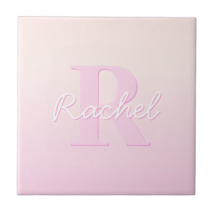 Süßes anpassbares Monogramm   Pfirsich- und rosa O Fliese