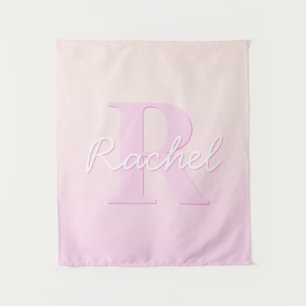 Süßes anpassbares Monogramm Pfirsich- und rosa O Wandteppich
