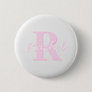 Süßes anpassbares Monogramm Pink Ombre & Grau Button