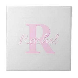 Süßes anpassbares Monogramm   Rosa Ombre und Grau Fliese