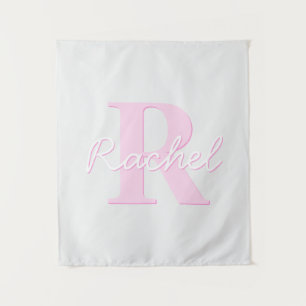 Süßes anpassbares Monogramm Rosa Ombre und Grau Wandteppich