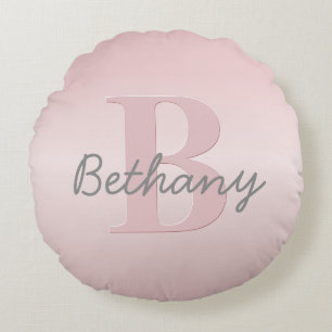 Süßes anpassbares rosa Monogramm & Ihr Name Skript Rundes Kissen