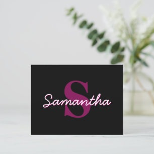 Süßes anpassbares rosa & schwarzes Monogramm Schri Postkarte