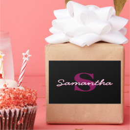 Süßes anpassbares rosa & schwarzes Monogramm Schri Rechteckiger Aufkleber