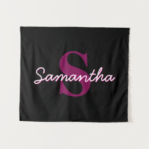 Süßes anpassbares rosa & schwarzes Monogramm Schri Wandteppich