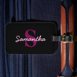 Süßes anpassbares rosa und schwarzes Monogramm Sch Gepäckanhänger