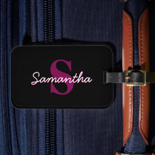 Süßes anpassbares rosa und schwarzes Monogramm Sch Gepäckanhänger