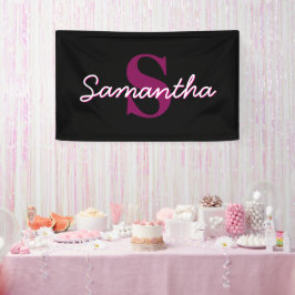 Süßes anpassbares rosa und schwarzes Monogramm-Skr Banner