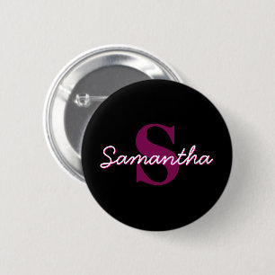 Süßes anpassbares rosa und schwarzes Monogramm-Skr Button