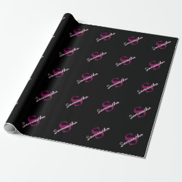 Süßes anpassbares rosa und schwarzes Monogramm-Skr Geschenkpapier