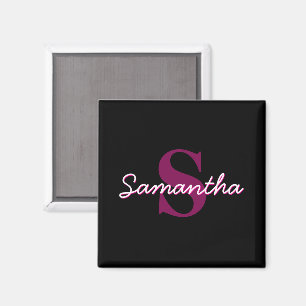 Süßes anpassbares rosa und schwarzes Monogramm-Skr Magnet