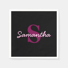 Süßes anpassbares rosa und schwarzes Monogramm-Skr Serviette