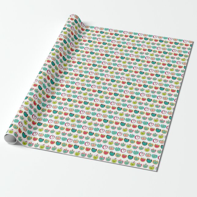 Süßes Apfelmuster Geschenkpapier (Ungerollt)