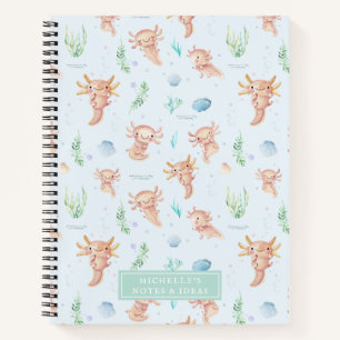 Süßes Aquarell-Axolotl-Muster-Monogramm Notizbuch
