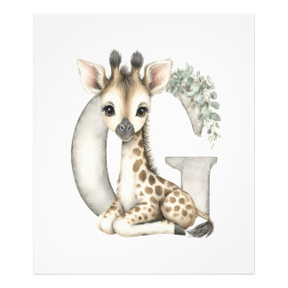 Süßes Aquarell-Baby-Tiere-Alphabet Giraffe Fotodruck
