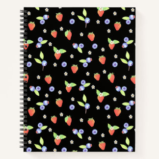 Süßes Aquarell Blaubeeren-Erdbeer-Muster Notizbuch